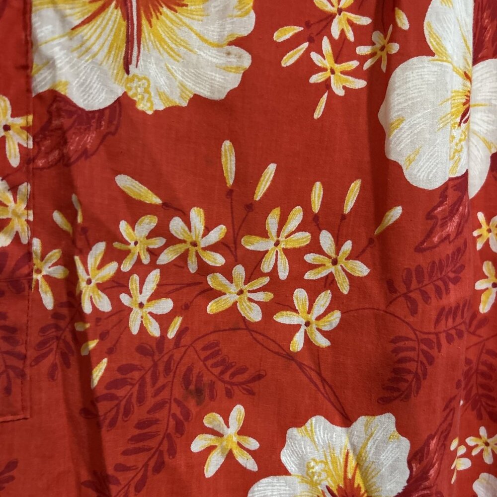 Vtg Sears Housecoat Red Floral 60s 70s Maxi Dress Mod Pockets Muumuu Hawaiian S - Picture 6 of 11